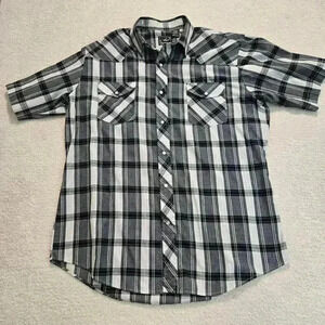 Roper Western Pearl Snap Short Sleeve Plaid Shirt Men's XL Metallic Cowboy